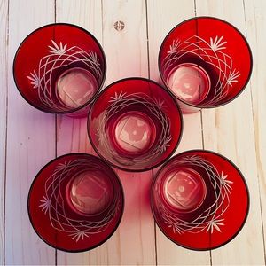 Holiday red etched glasses! All 5 for $24!!